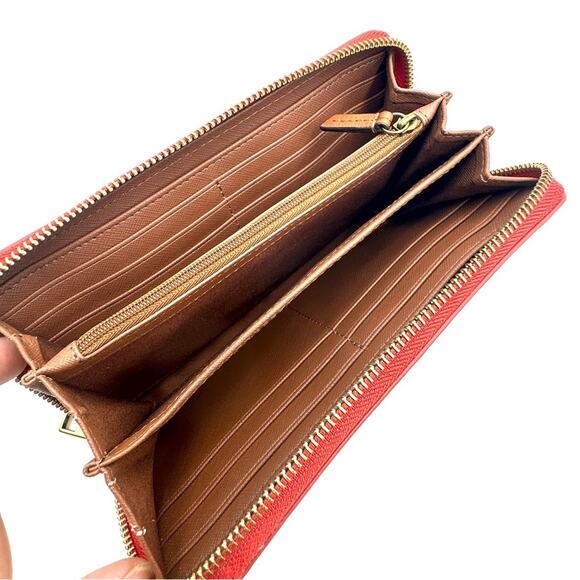 FOSSIL 4"x7 3/4" RED GENUINE LEATHER ID BILL CARD ZIP AROUND WALLET CLUTCH - Picture 9 of 12